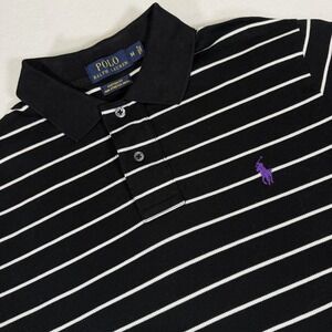 Polo Ralph Lauren Polo Shirt Mens Medium Black Striped Short Sleeve Stretch Mesh